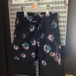 Volcom Black and Teal Floral Boys Swim Shorts